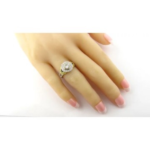 18K White and Gold Natural White and Yellow Diamond Flower Ring Size 7 #3833 - Picture 8 of 9